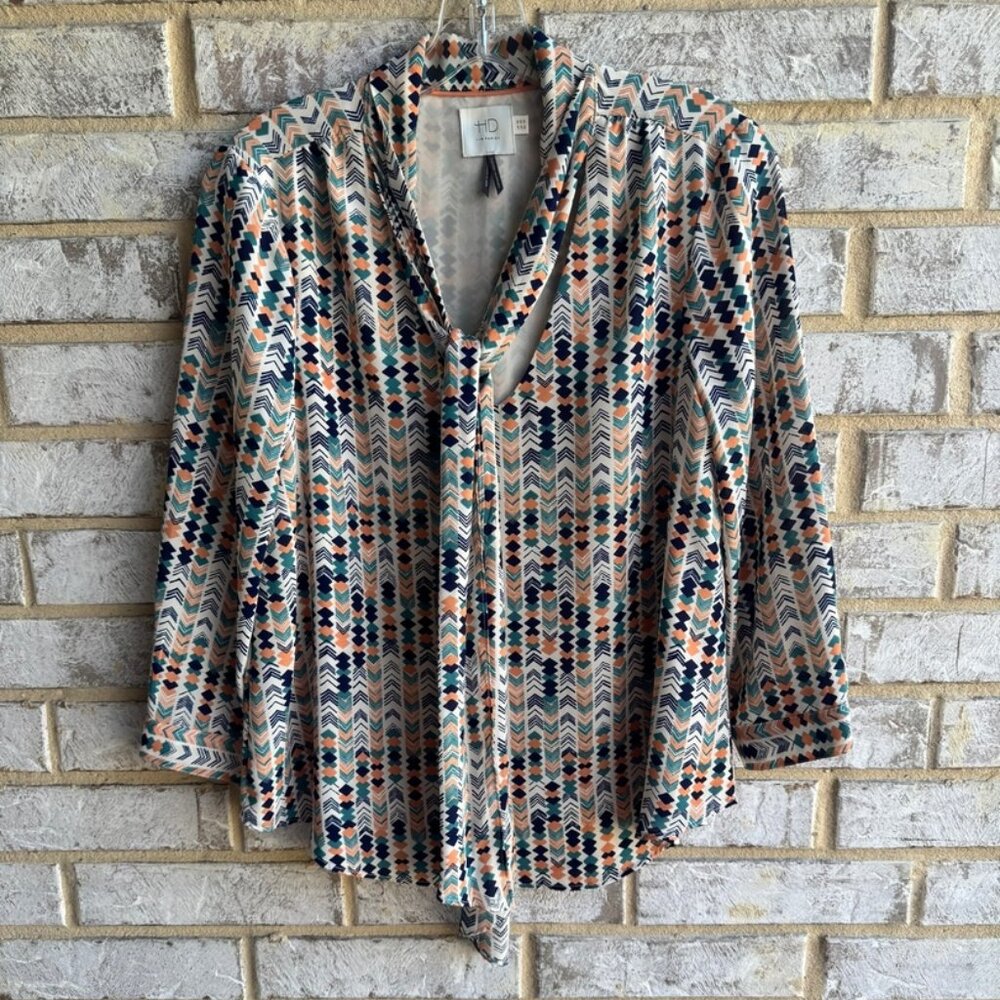 HD in Paris by Anthropologie 3/4 Sleeve Astral Tie-Neck Blouse Women's Size 2